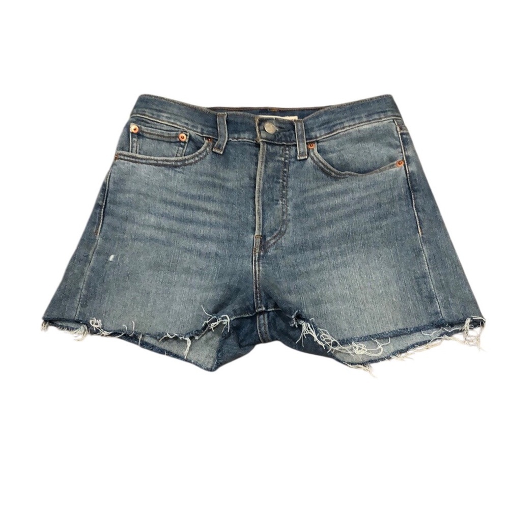 Levi’s Wedgie High Waist Shorts Size 27 Blue Distressed Denim